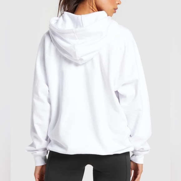 GYMSHARK White Hoodie Black Center Logo Unisex Size Medium Sporty Activewear - Picture 3 of 11